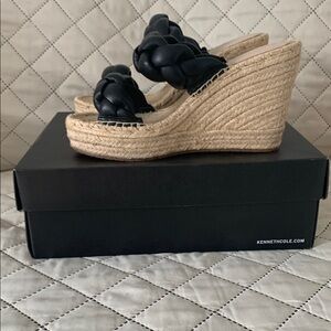 Kenneth Cole New York Black and Tan Espadrilles with Wedge Heel